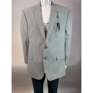 Chaps Mens 48R Seersucker Blazer Jacket Blue/White Pinstripe 2-Button Notch Lape